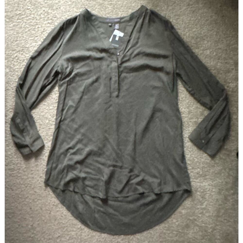 Sandra V-Neck Career Tunic Top Hi Low Hem Women's Olive Dress Size X-LARGE XL